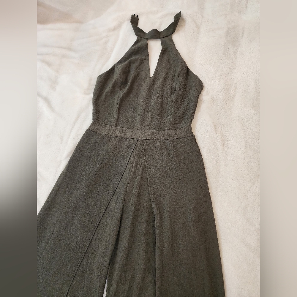 Green Halter Pleated Jumpsuit for Prom